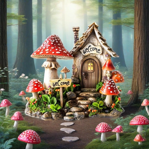 Mushroom House Silicone Mold For Baking Cake Chocolate Cookies DIY Handcrafted Forest Cabin Clay Plaster Decorative Mold