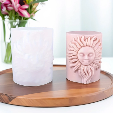 Sun Moon Goddess Face Silicone Mold DIY Scented Candle Gypsum Ornament Art Sculpture Baking Tool Relief Cylinder Mold