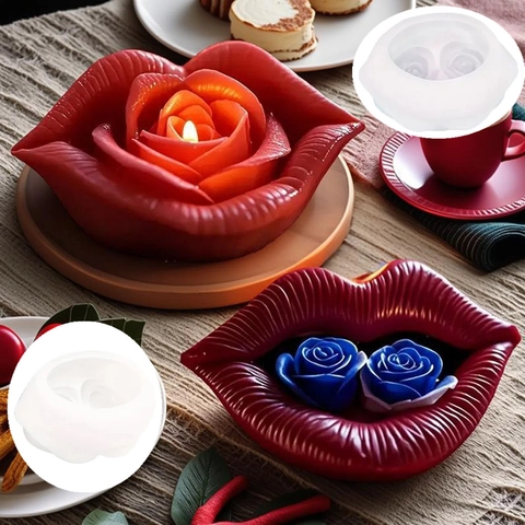 Lip Rose Silicone Mold For DIY Valentine Candle Plaster Ornament Aroma Stone Mousse Cake Chocolate Baking Mold