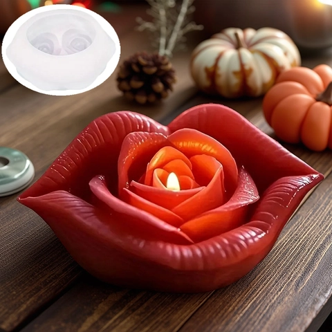 Lip Rose Silicone Mold For DIY Valentine Candle Plaster Ornament Aroma Stone Mousse Cake Chocolate Baking Mold