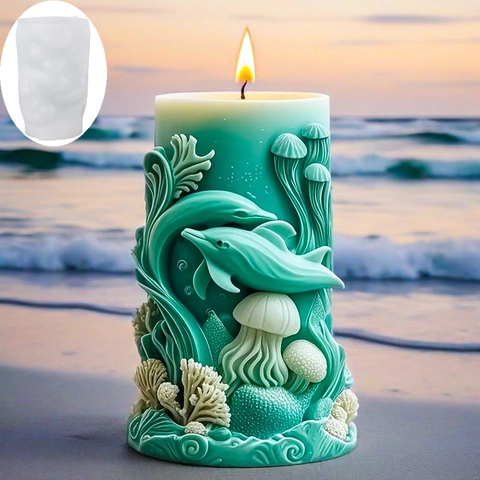 Stampo in Silicone a Tema Marino Con Balena Medusa Stella Marina Conchiglia Goffrata per Candela Profumata DIY Gesso Ornamenti