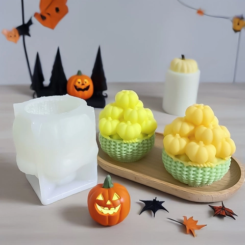 Creatieve Pompoen Mand Siliconen Vorm Voor DIY Halloween Aromatherapie Kaars Zeep Gips Ornamenten Mousse Taart Bakken Tools