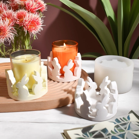 Creative Rabbit House Shaped Candlestick Silicone Mold DIY Aromatherapy Plaster Candle Holder Resin Craft Tool Home Decor