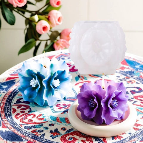 3D Floral Square Silicone Molds Hydrangea Peony Narcissus Pillar Mold For DIY Scented Candle Gypsum Ornament Cake Decorating