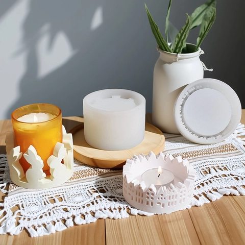 Creative Rabbit House Shaped Candlestick Silicone Mold DIY Aromatherapy Plaster Candle Holder Resin Craft Tool Home Decor