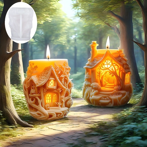 3D Tree House Silicone Mold For DIY Scented Candle Plaster Ornament Fairy Tale Hut Relief Baking Cake Decoration Tool