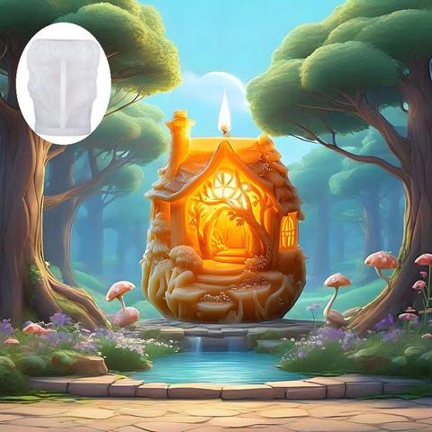 3D Tree House Silicone Mold For DIY Scented Candle Plaster Ornament Fairy Tale Hut Relief Baking Cake Decoration Tool