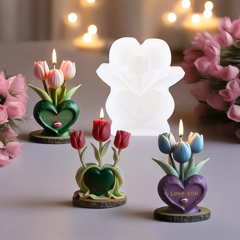 Heart Tulip Silicone Mold For DIY Aromatherapy Candle Plaster Making Heart Shape Floral Fondant Cake Decorating Baking Tool