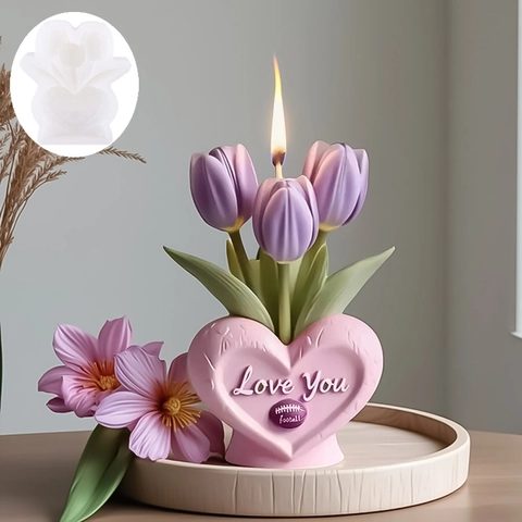 Heart Tulip Silicone Mold For DIY Aromatherapy Candle Plaster Making Heart Shape Floral Fondant Cake Decorating Baking Tool