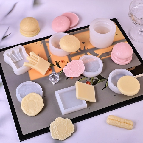Moule en Silicone en Forme de Burger de Restauration Rapide pour la Pâtisserie DIY Pain Fromage Viande Toast Gâteau Savon Bougie Outil Artisanal
