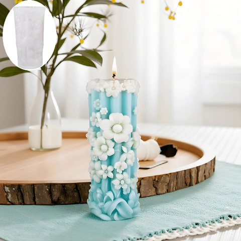 Silicone Embossed Bouquet Cylindrical Mold For DIY Handmade Floral Scented Candle Plaster Cake Baking Ornament Decor