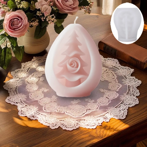 3D Hollow Christmas Tree Silicone Mold For DIY Scented Candle Gypsum Ornament Making Egg Shaped Christmas Tree Rose Design Baking Mold