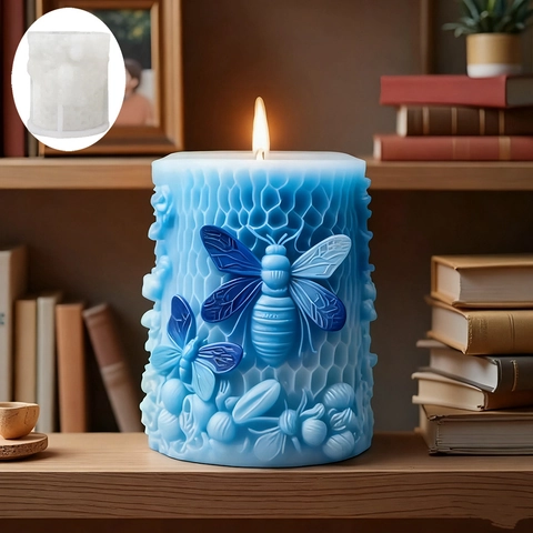 3D Bee Honeycomb Silicone Candle Mold Cylinder Flower Relief Resin Soap Mold For DIY Handcrafted Candle Making Home Decor