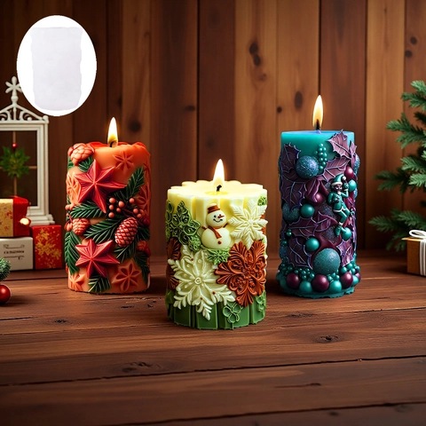 Christmas Themed Cylindrical Silicone Candle Mold For DIY Handmade Scented Candles Snowman Santa Pinecone Star Resin Mold