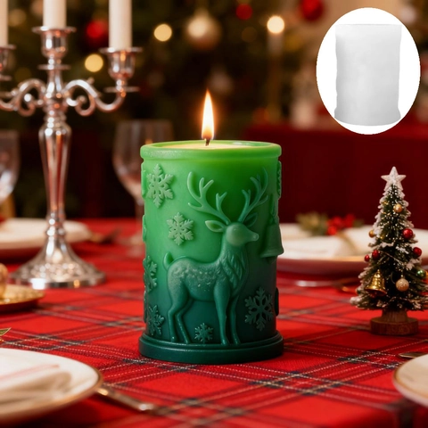 3D Christmas Silicone Mold for Candle Making Santa Claus Elk Snowflake Tree Relief Cylindrical DIY Aromatherapy Gypsum Mold