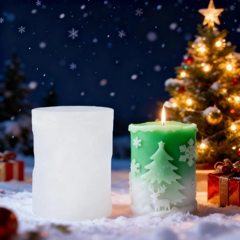 3D Christmas Silicone Mold for Candle Making Santa Claus Elk Snowflake Tree Relief Cylindrical DIY Aromatherapy Gypsum Mold