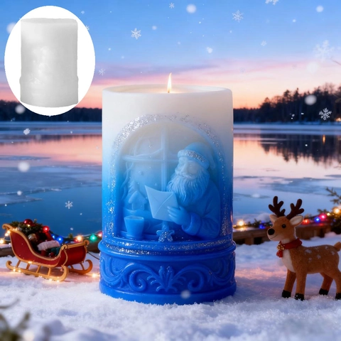 Molde de Silicona para Velas de Papá Noel en Relieve 3D Tema Navideño Cilíndrico Jabón Resina Yeso Herramienta de Repostería