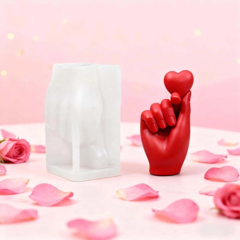 Molde de Silicona Gesto de Corazón con los Dedos Molde de Vela para Bricolage Aromaterapia Yeso Resina Decoración de San Valentín