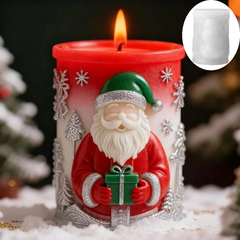 Molde de Silicona para Velas de Papá Noel en Relieve 3D Tema Navideño Cilíndrico Jabón Resina Yeso Herramienta de Repostería