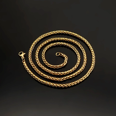 Hip Hop Stainless Steel Wheat Chain Necklace For Men Women 18K Gold Plated Round Franco Rope Link Chain Fashion Jewelry