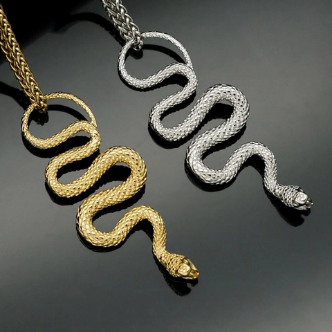 Hip Hop Stainless Steel Snake Pendant Necklace Gothic Punk Animal Zodiac Cobra Jewelry Accessory For Men Women No Chain