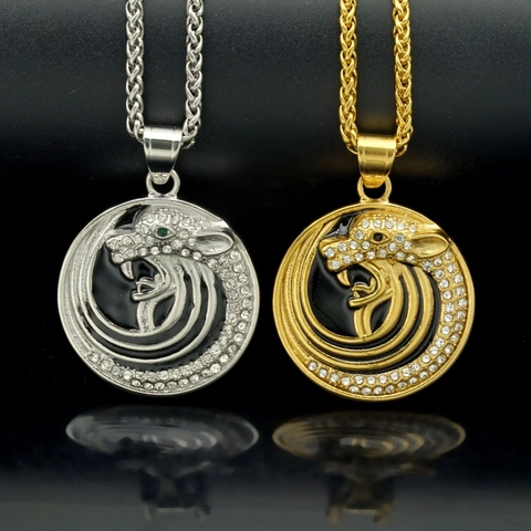 Pendentif Seul (Sans Chaîne) Hip Hop en Acier Inoxydable Tête de Léopard Loup Strass Pavé Rond Bijoux pour Femmes Hommes