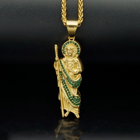 316 Stainless Steel St Jude Pendant Necklace For Men Women Gold Silver Plated Rhinestone San Judas Tadeo Religious Jewelry Gift