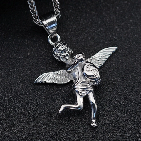 Hip Hop 316 Stainless Steel Angel Holding Money Bag Pendant Dollar Sign Polished Retro Jewelry Accessory No Chain