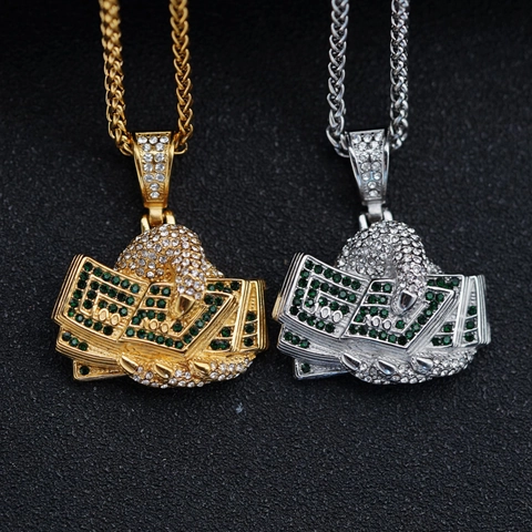 316 Stainless Steel Hip Hop Money Stack Pendant Necklace Iced Out Rhinestone Hand Grip Dollar Bill Necklace Jewelry For Men Women