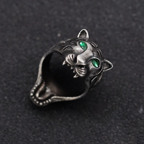 Vintage 316 Stainless Steel Tiger Head Ring For Men Punk Rock Animal Green Rhinestone Eye Biker Band Ring Jewelry Gift