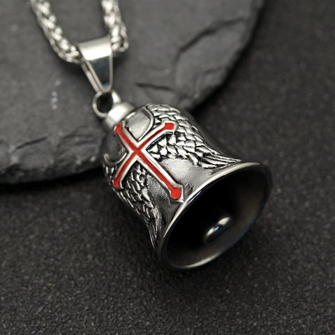 316 Stainless Steel Vintage Gothic Guardian Bell Pendant Necklace Angel Wing Cross Motorcycle Biker Lucky Charm Jewelry