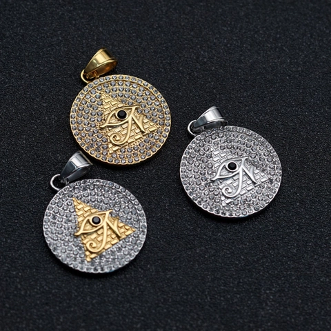 Vintage Stainless Steel Eye of Horus Pyramid Pendant Necklace Gold Silver Plated Rhinestone All-Seeing Eye Jewelry For Men Women