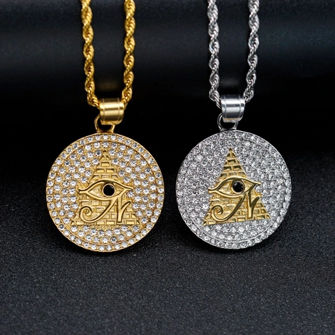 Vintage Stainless Steel Eye of Horus Pyramid Pendant Necklace Gold Silver Plated Rhinestone All-Seeing Eye Jewelry For Men Women