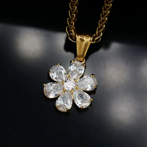 Ciondolo a Fiore in Acciaio Inossidabile 316 per Donna Gioielli Geometrici con Zirconia Intarsiata Oro Argento Solo Ciondolo Senza Catena