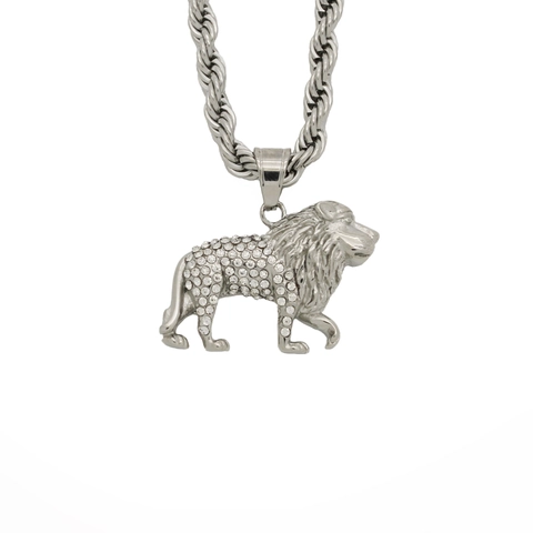 Pendentif Tête de Lion Hip Hop Seul (Sans Chaîne) Avec Strass Acier Inoxydable 316 Plaqué Or Bijoux Animaux Pour Hommes Femmes