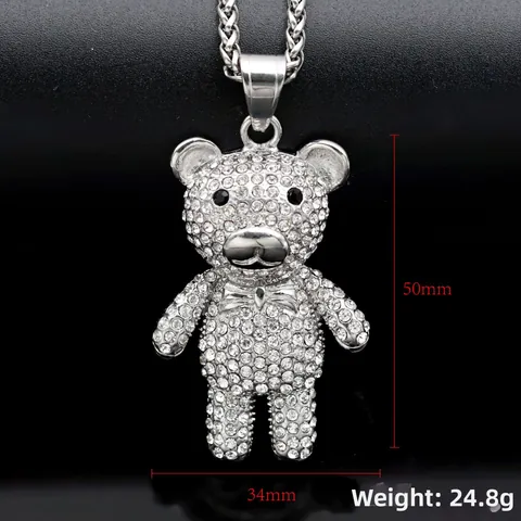Hip Hop Iced Out Teddy Bear Pendant Necklace 316 Stainless Steel Gold Silver Plated Rhinestone Animal Jewelry For Men Women