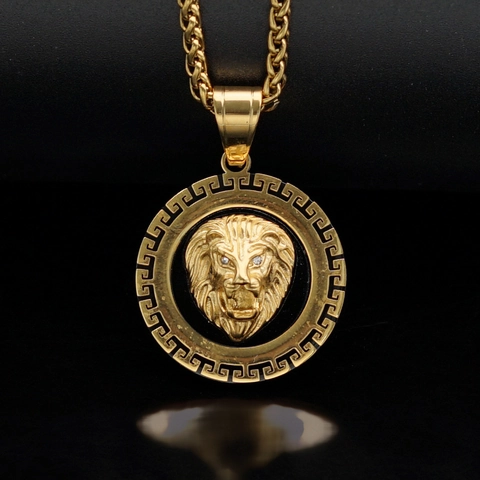 Hip Hop 316 Acero Inoxidable Chapado Oro Cabeza León Solo Colgante Sin Cadena Zirconia Meandro Griego Joyería