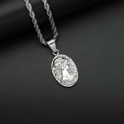 Pendentif Seul en Acier Inoxydable 316 Plaqué Or 18K Relief de Portrait Pour Femmes Pendentif Camée Ovale Avec Strass Bijoux