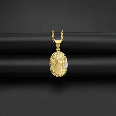 Pendentif Seul en Acier Inoxydable 316 Plaqué Or 18K Relief de Portrait Pour Femmes Pendentif Camée Ovale Avec Strass Bijoux