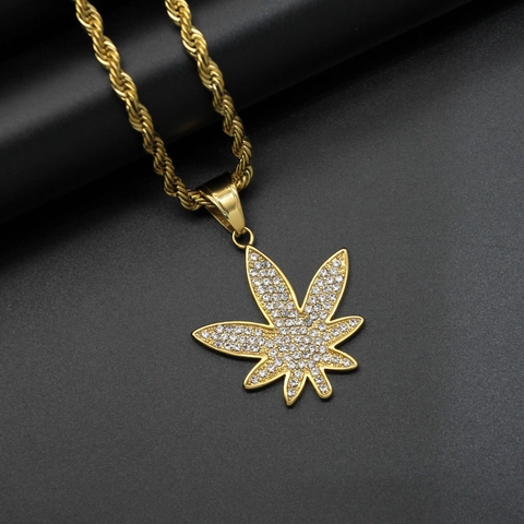 Hip Hop Iced Out Rhinestone Maple Leaf Pendant For Men Women Stainless Steel Gold Plated Leaf Charm Jewelry Without Chain