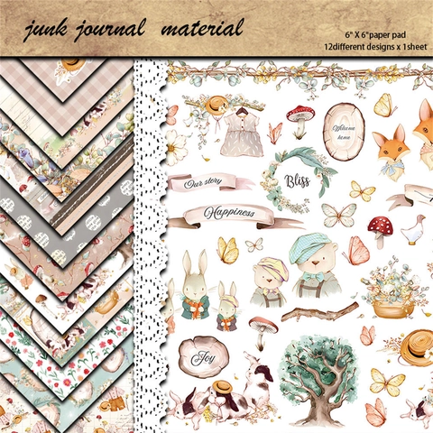Bloc de Papel de Scrapbooking Vintage de Animales del Bosque para Manualidades de Bricolaje Diario Collage Papel de Material Decorativo Dibujado a Mano