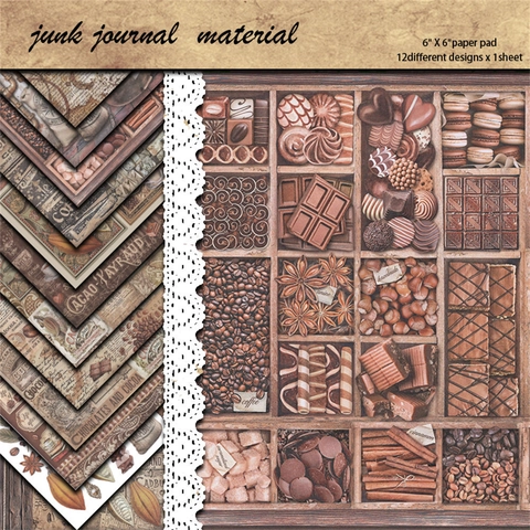 Hojas de Papel de Cartulina Antiguo de Café y Chocolate para DIY Journaling Scrapbooking Papel de Material Estilo Industrial