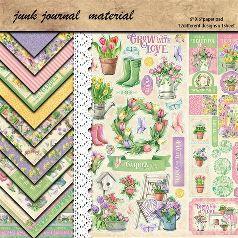 Pack de Papel de Scrapbooking Floral Vintage para DIY Junk Journal Cartulina Decorativa Fondo Material de Manualidades Estampado
