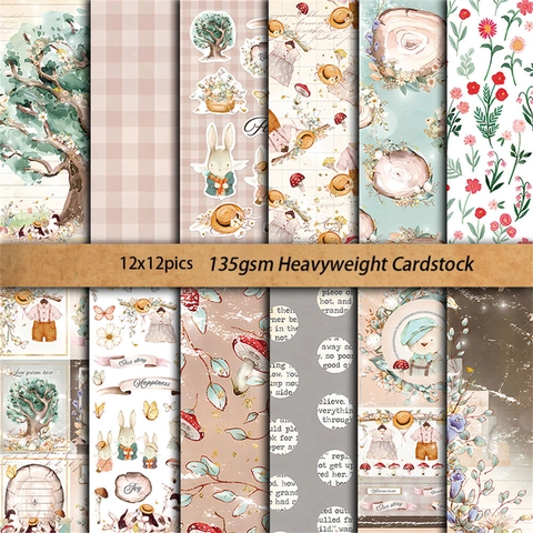 Bloc de Papel de Scrapbooking Vintage de Animales del Bosque para Manualidades de Bricolaje Diario Collage Papel de Material Decorativo Dibujado a Mano