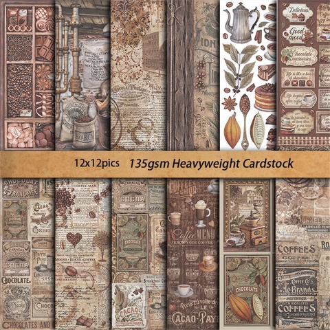 Hojas de Papel de Cartulina Antiguo de Café y Chocolate para DIY Journaling Scrapbooking Papel de Material Estilo Industrial
