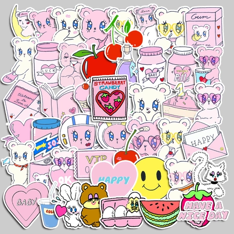 Cute Cartoon Bear Stickers Waterproof PVC DIY Decorative Decals For Luggage Laptop Scrapbook Stationery Stickers Gift For Kids Teens