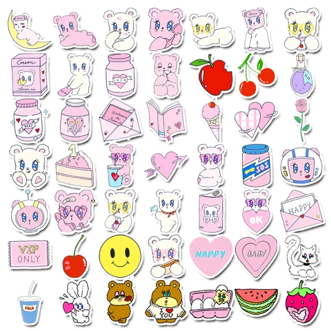 Cute Cartoon Bear Stickers Waterproof PVC DIY Decorative Decals For Luggage Laptop Scrapbook Stationery Stickers Gift For Kids Teens