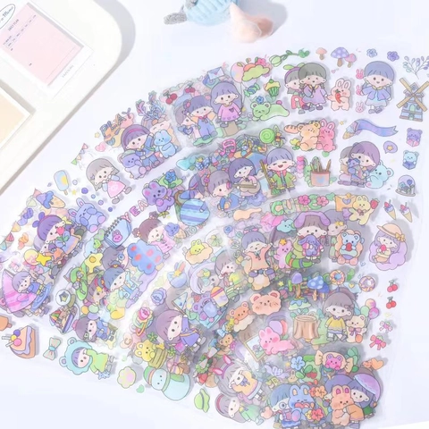 Waterproof PET Cartoon Girl Stickers Transparent DIY Decorative Decals For Scrapbooking Laptop Luggage Journaling