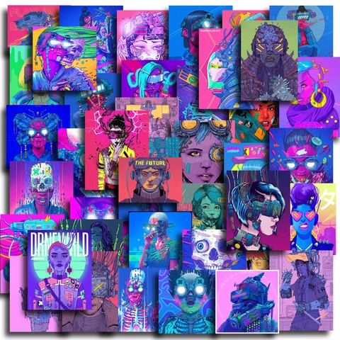 Cyberpunk Anime Illustration Aufkleber Für Scrapbooking DIY Journal Laptop Wasserdicht Neon Futuristisch Charakter Dekor