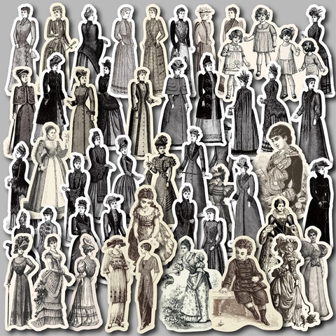 Adesivi Vintage Figure Vittoriane Carta Opaca Schizzi Ragazza Retro Disegnati a Mano per Scrapbooking DIY Journaling Decor